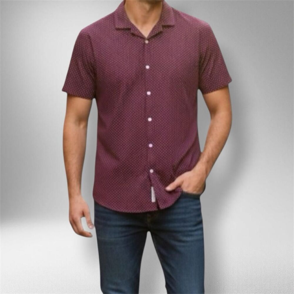Cactus Man Ricky Singh Burgundy Polka Dot Button-Up – Men’s Size M (Slim Fit)